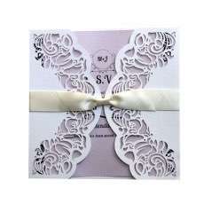 Marriage Invitation Card Wedding Decoration Square White Card Laser Cut 
